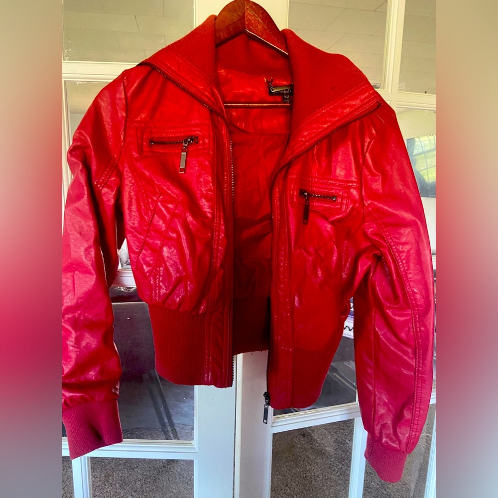 Red pleather jacket, junior XL or fits like a women’s small
